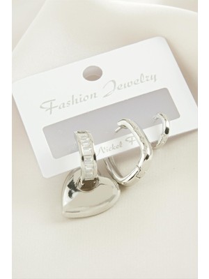 Ahes Shopping 3 Adet Kalp Zirkon Taşlı Küpe