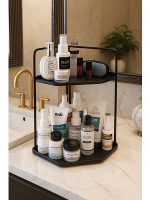 Okay Takı, Makyaj Ve Kozmetik 2 Katlı Masaüstü Raf Çok Amaçlı Servislik - Banyo, Mutfak, Takı, Kozmetik Dekoratif 2 Katlı Raf | Çok Amaçlı Organizer Paslanmaz Çelik & Ahşap Stand