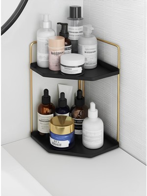 Okay Masaüstü Kozmetik Takı Düzenleyici - Çok Amaçlı Mutfak Tezgah Üstü 2 Katlı Servis Sunum Rafı Dekoratif 2 Katlı Raf | Çok Amaçlı Organizer Paslanmaz Çelik & Ahşap Stand