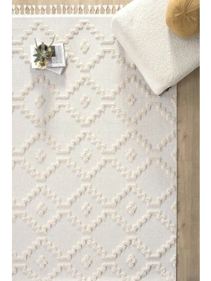 Eliz Home Krem Renk İskandinav Dokuma Halı Yolluk Kaymaz Tabanlı 80 x 300 cm