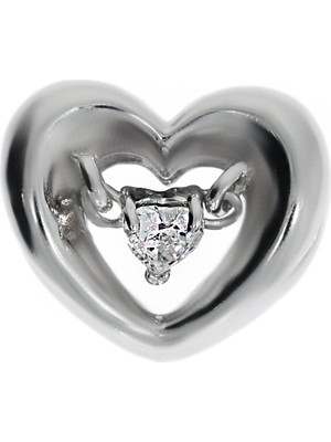 Kadın Içinde Sallanan Taş Detay Kalp Model Gümüş Charm