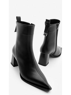 Marjin Kadın Sivri Burun Kalın Ökçe Topuklu Bot Sofen Siyah