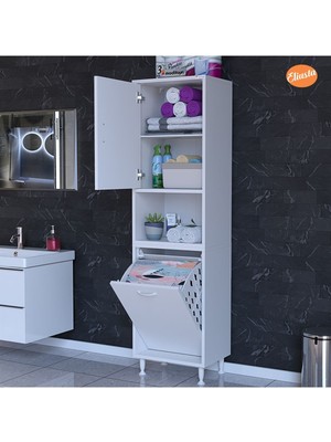 modilayn 45x160 cm Kirli Çamaşır Dolabı Düşer Kapaklı Sepetli Banyo Dolabı