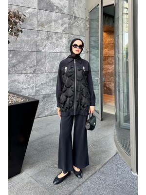 Siyah Cep Kapakları Taş Detaylı Ikili Takım