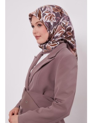 Lila Petunya Desen Twill Ipek Eşarp