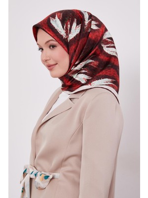 Vişne Yansıma Görünümlü Twill İpek Eşarp