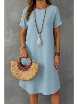 Kadın Kısa Kollu Kayık Yaka Bürümcük Elbise