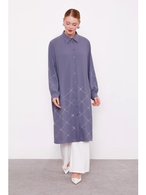 Antrasit Baklava Desen Taş Baskılı Tunik