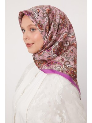 Lila Karışık Retro Twill Ipek Eşarp