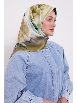 Fıstık Yeşili Soft Çiçek Desen Sura Ipek Eşarp