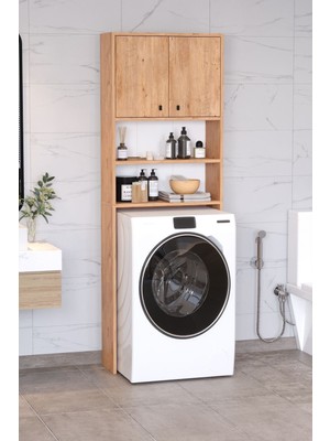Plato Çamaşır Makinesi Dolabı 4 Raflı 2 Kapaklı Çamaşır Makinesi Dolabı Banyo Dolabı