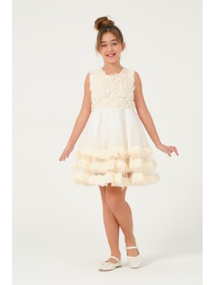 Kız Çocuküçboyutlu Güllü Abiye Elbise