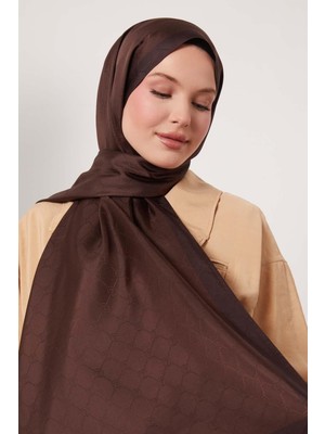 Acı Kahve Petek Desen Monogram Ipek Şal