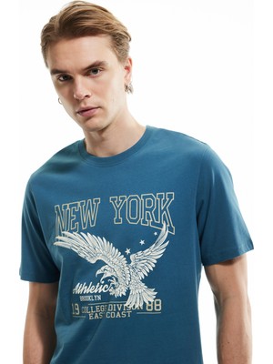 Kısa Kollu Regular Fit Bisiklet Yaka Pamuklu Baskılı Tişört