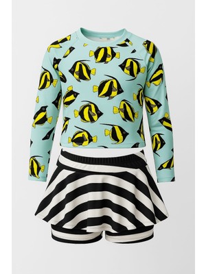 Etek Detaylı Kız Çocuk Desenli Mayo 3-10 Yaş 11918