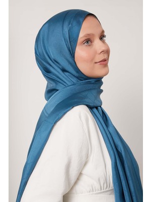 Indigo Şerit Detay Monogram Ipek Şal