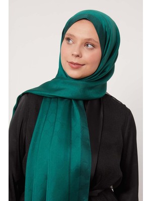 Zümrüt Şerit Detay Monogram Ipek Şal