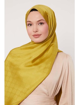 Yağ Yeşili Şerit Detay Monogram Ipek Şal