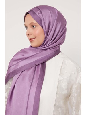 Mor Şerit Detay Monogram Ipek Şal