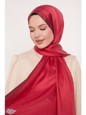 Fuşya Şerit Detay Monogram Ipek Şal