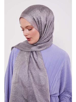 Gri Otantik Desen Hint Ipeği Şal