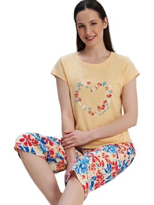 Fiore Notturno Tasarım Kaprili Kadın Pijama Takımı Pamuklu Yazlık  M/xxl