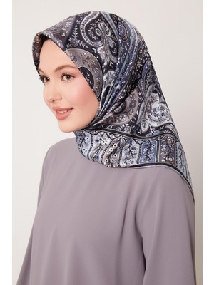 A.Mavi Karışık Hint Desen Twill İpek Eşarp