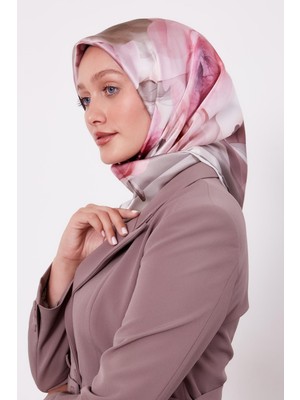 Lêvi D'or Koyu Vizon Soft Çiçek Desen Sura İpek Eşarp