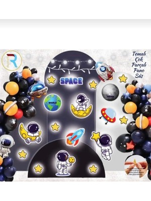 Uzay Temalı Lüks Parçalı Pano Süs - Uzay 3D Lüks Parçalı Pano Süsü - Doğum Günü Parti Pano Dekoru