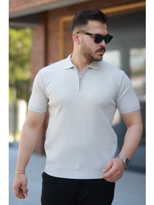 Erkek Fermuarlı Yakalı Kısa Kollu Tshirt