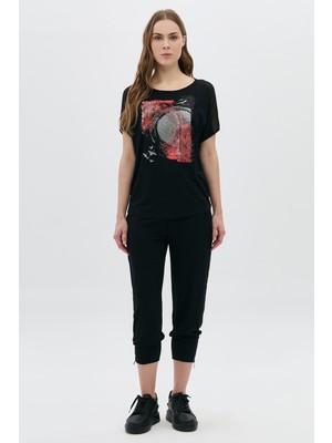 Fileli Baskılı Payetli T-Shirt