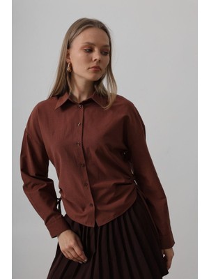 Yanları Bağlamalı Basic Gömlek - Koyu Kahve