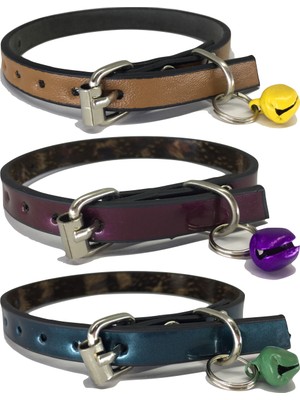 3 Adet Deri Kedi Tasması Zilli 30 cm