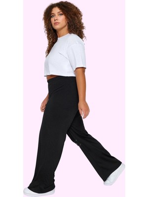 Kadın Geniş Paça Yüksek Bel Örme Pantolon Rahat Günlük Stil Hafta Sonu Yaz Aylarının Vazgeçilmezi