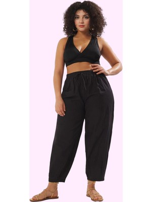 Kadın Pileli Yüksek Bel Havuç Şalvar Pantolon Pamuk Yazlık Plaj Yaz Aylarının Vazgeçilmezi