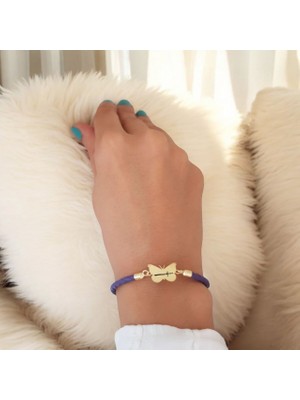 14 Ayar Altın Plakalı Kılıç Temalı Mor Derili Kelebek Motifli Hediye BILEKLIK-469SEMBOL