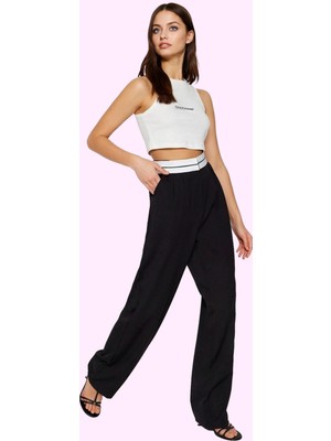 Kadın Geniş Paça Yüksek Bel Palazzo Pantolon Dokuma Kumaş Günlük Kullanım Kaliteli Malzeme