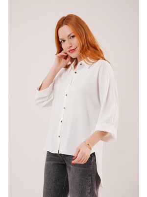 Yarasa Kol Rahat Kalıp Beyaz Gömlek