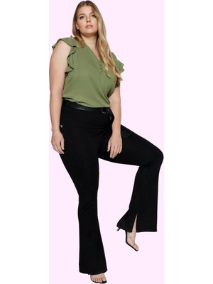 Kadın Ispanyol Paça Flare Pantolon Yüksek Bel Regular Boy Günlük Stil Yaz Aylarının Vazgeçilmezi