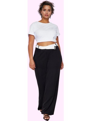 Kadın Yüksek Bel Geniş Paça Dokuma Pantolon Polyester Günlük Şıklık Yaz Aylarının Vazgeçilmezi