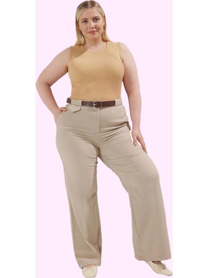 Kadın Yüksek Bel Geniş Paça Dokuma Pantolon Polyester Iş ve Günlük Yaz Aylarının Vazgeçilmezi