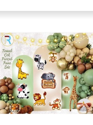 Safari Temalı Lüks Parçalı Pano Süs - Safari 3D Lüks Parçalı Pano Süsü -Doğum Günü Parti Pano Dekoru