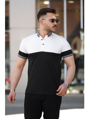 Erkek Yakalı Çift Renk Kısa Kollu T-Shirt
