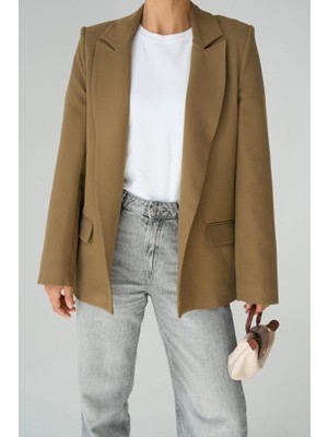 Astarı Çizgili Ceket - Vizon