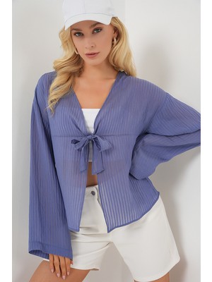 Kadın Önü Bağcıklı Bluz 952 - Indigo