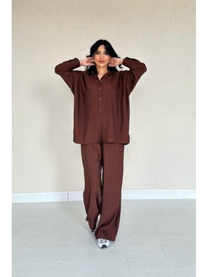 Kahverengi Alice Gömlek ve Bol Kesim Pantolon Takım