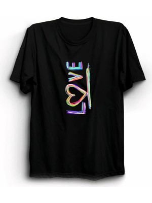 Sevgililer Günü Için Özel Tasarım Love Baskılı T-Shirt - Siyah