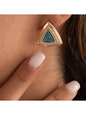 Özel Üçgen Tasarım Mineli Altın Küpe