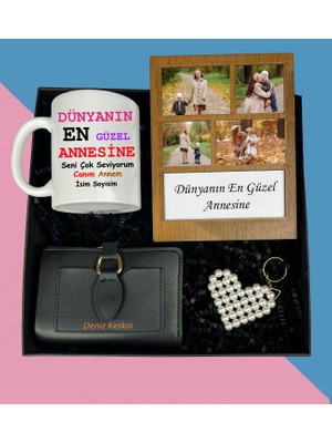 Anneler Gününe Özel 4 Fotoğraflı Kolaj Çerçeve Bayan Cüzdan Kupa Bardak Inci Anahtarlık
