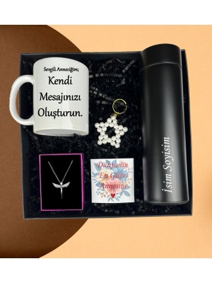 Anneler Gününe Özel Kişiye Özel Kupa Bardak Dijital Göstergeli Termos Yıldız Inci Anahtarlık Melek Kolye Hediye Seti